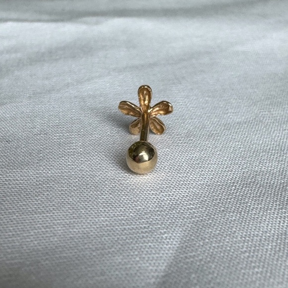 14KYG Cartilage Single Blue CZ Diamond Stud Earring - Picture 7 of 8